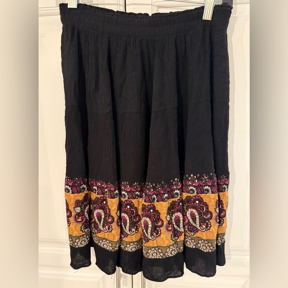 Black and Yellow bohemian Floral Women's Skirt S